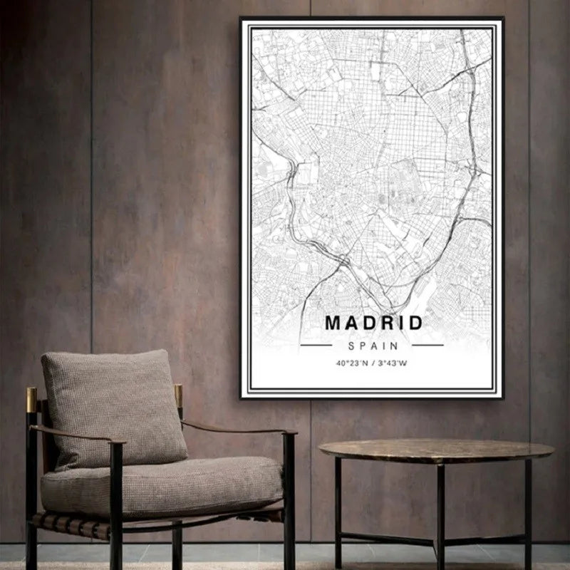 Madrid & Barcelona City Maps Wall Prints