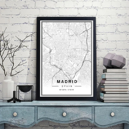 Madrid & Barcelona City Maps Wall Prints