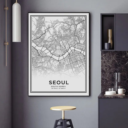 Seoul City Map Wall Prints