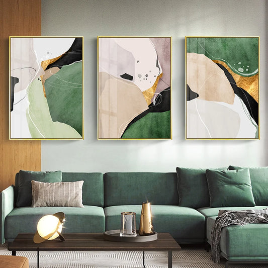 Marble/Watercolor Gold & Green Wall Prints