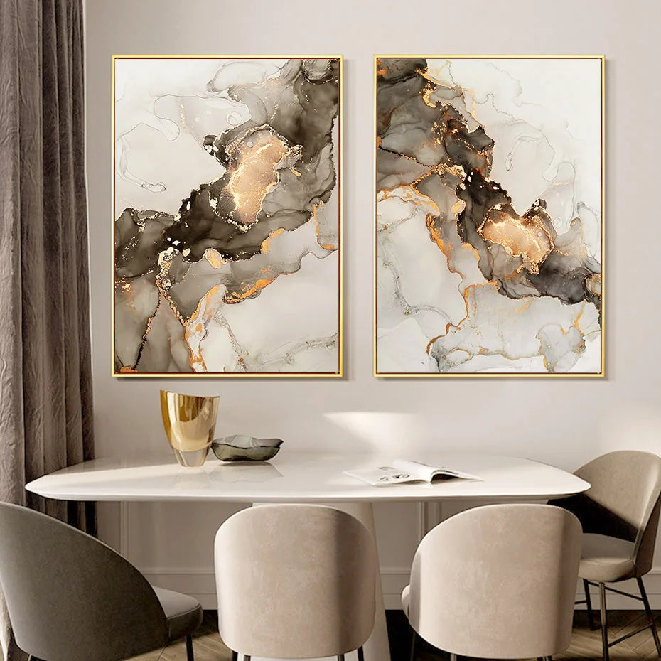 Marble Gold, Beige & Black Wall Prints