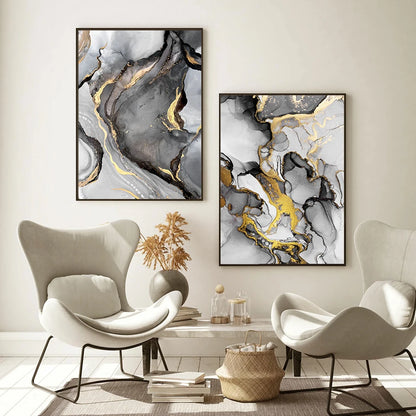 Marble Gold & Black Wall Prints