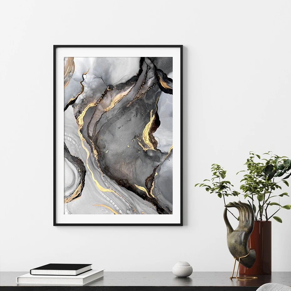 Marble Gold & Black Wall Prints