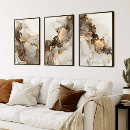 Marble Gold, Beige & Black Wall Prints