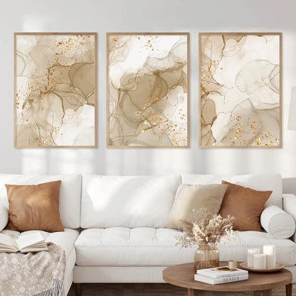 Marble Beige & Gold Wall Prints