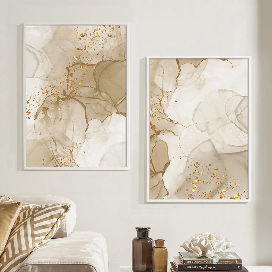 Marble Beige & Gold Wall Prints