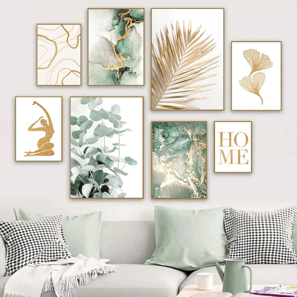 Gold & Green Leaf Wall Prints