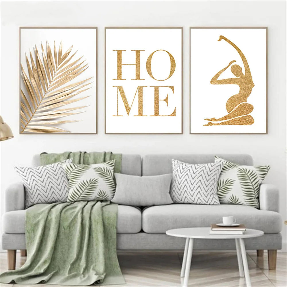 Gold & Green Leaf Wall Prints