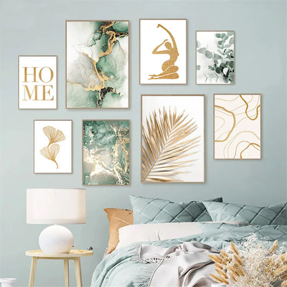 Gold & Green Leaf Wall Prints