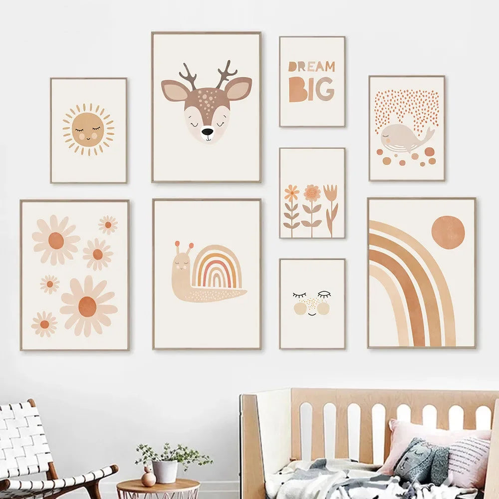 Kids Boho Brown Wall Prints