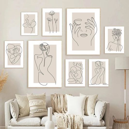 Beige & Black Lines Wall Prints