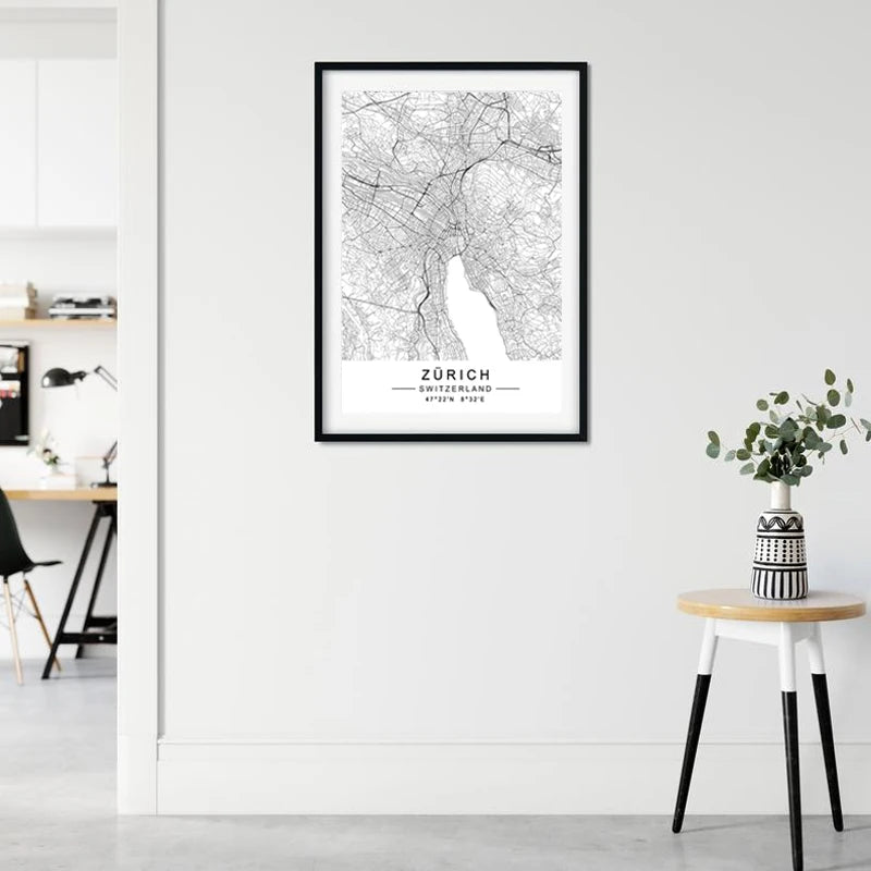 Lisbon & Zurich City Map Wall Prints