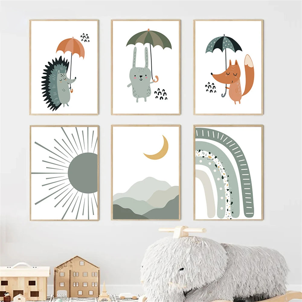 Green Boho & Animals Wall Prints